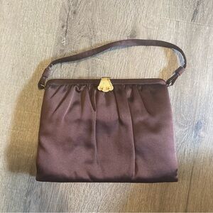 Vintage Womens Lewis Brown Satin Evening Handbag EUC